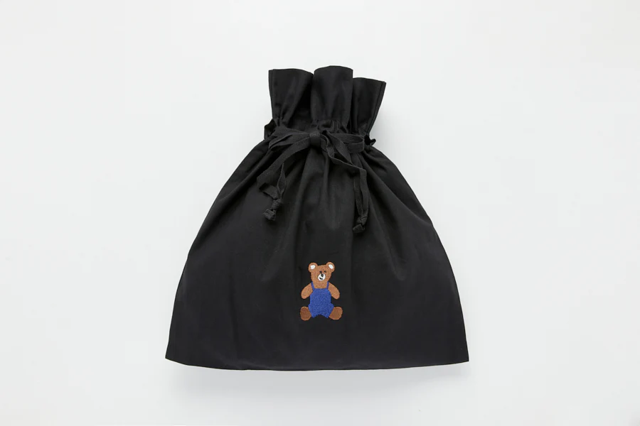 Eco Bag Bear Embroidered String Black - Image 5